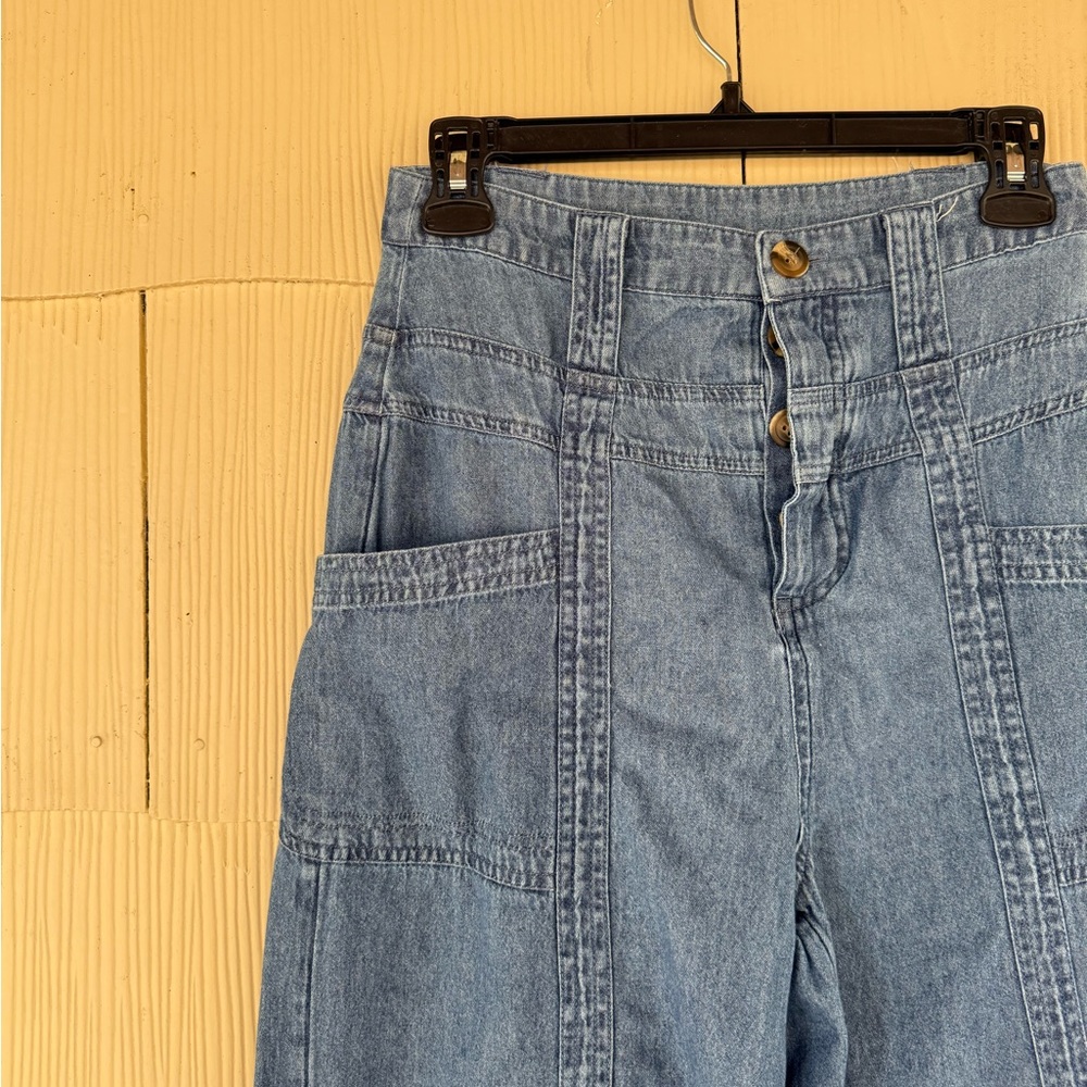 American Eagle High Rise Wide Leg Cargo Button Jeans - Picture 3 of 4